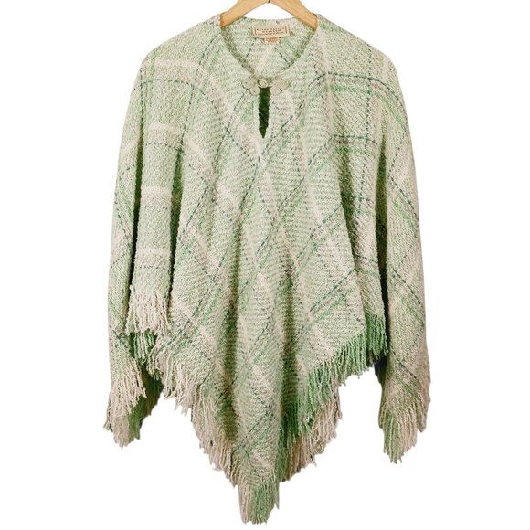 Boyne Valley Weavers Hand Crafted Ireland Mint Green Plaid Poncho Wool blend O/S - Picture 1 of 10